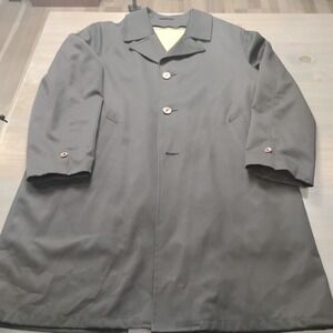 Vintage Barometer Men's Trench Coat Black With Tan Zipper Wool Lining *Read*